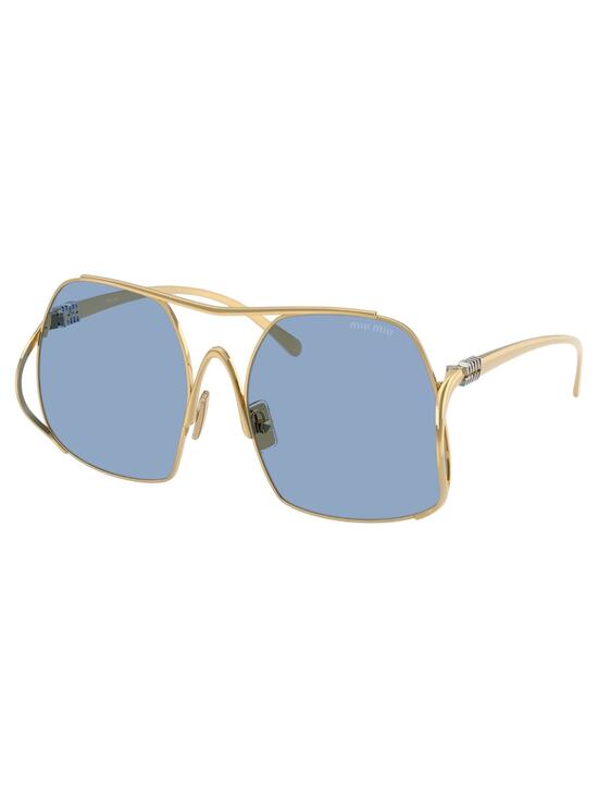 New MIU MIU Sunglasses MU A55S 5AK30U Gold Metal Square Blue Lens Oversized main image 4